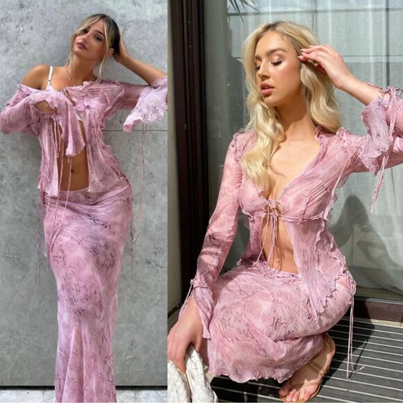 Rat & Boa Cobra Pink Blouse Top Maxi Skirt Snake Print Set Size M - Picture 13 of 13